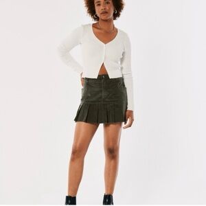 Hollister Forest Green Corduroy Pleated Ruffle Mini Skirt Medium